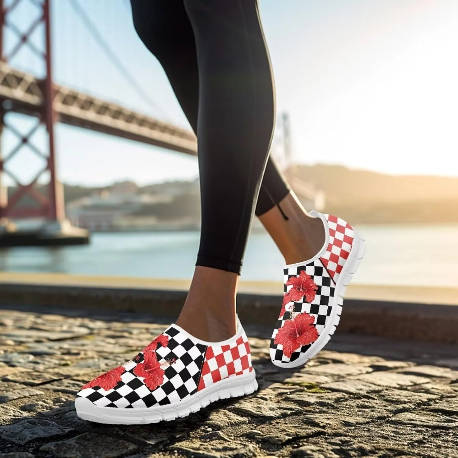 Jeiento Womens Casual Shoes Checkerboard Pattern Fashion Workout Casual Shoes Slip-On Loafers