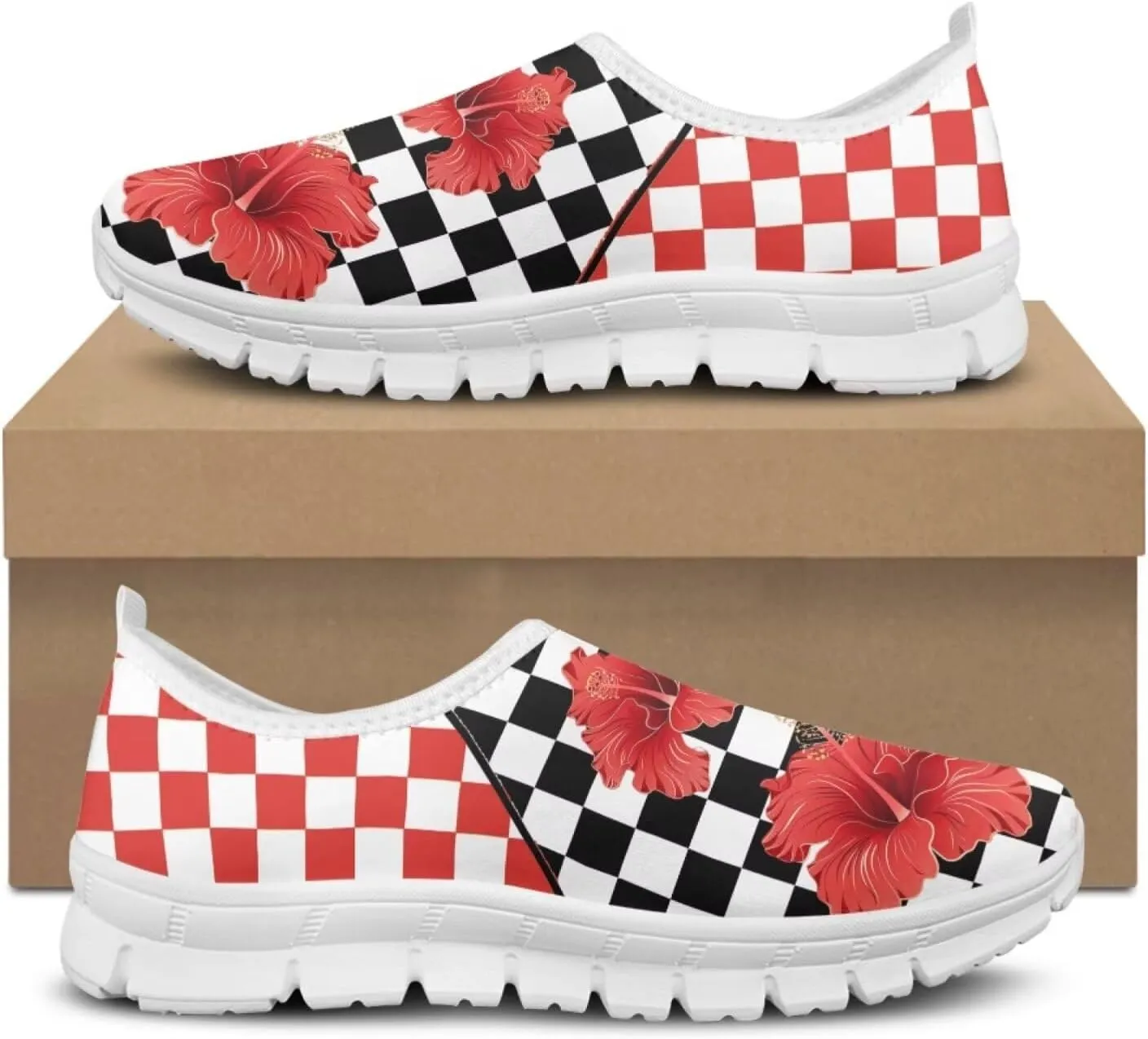 Jeiento Womens Casual Shoes Checkerboard Pattern Fashion Workout Casual Shoes Slip-On Loafers