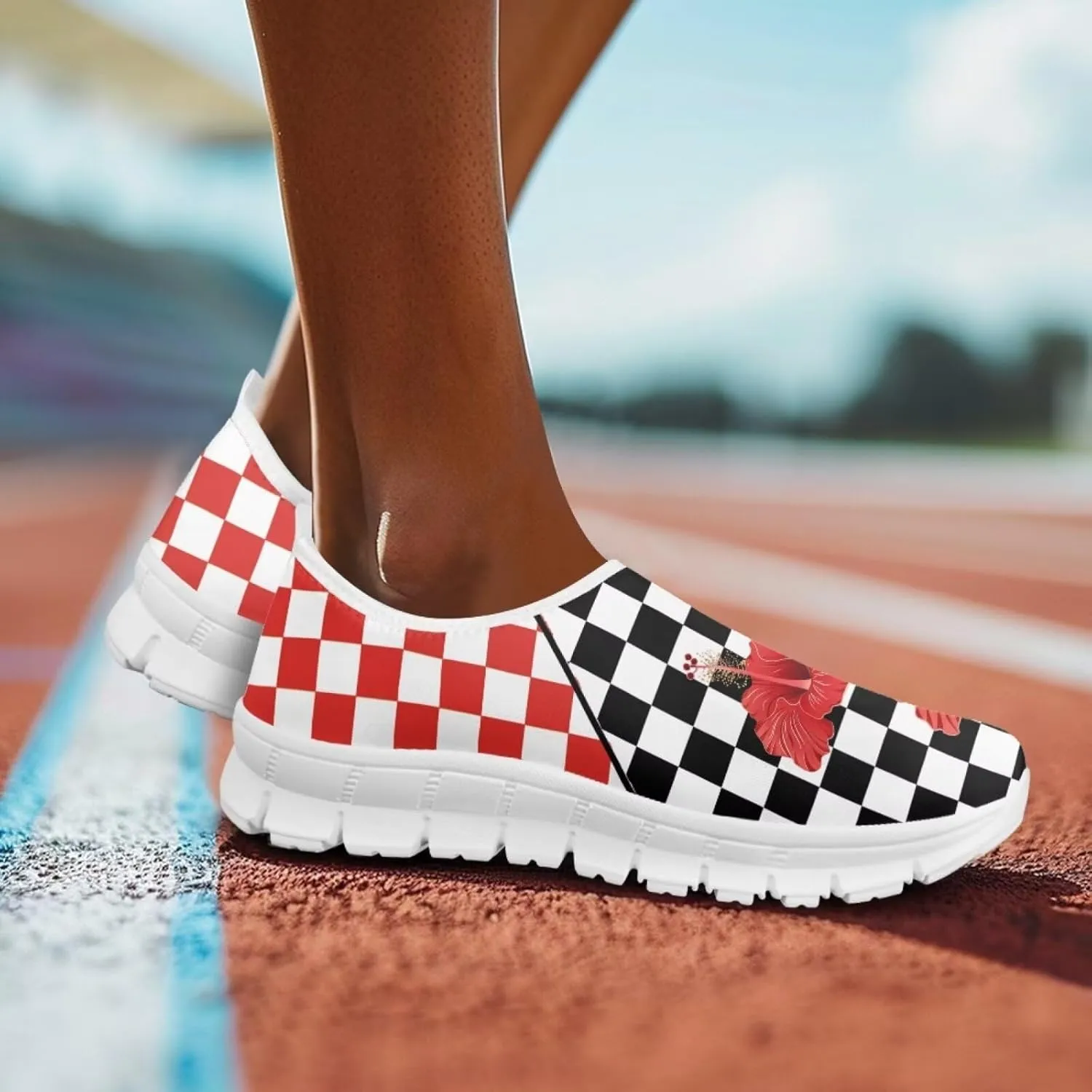 Jeiento Womens Casual Shoes Checkerboard Pattern Fashion Workout Casual Shoes Slip-On Loafers
