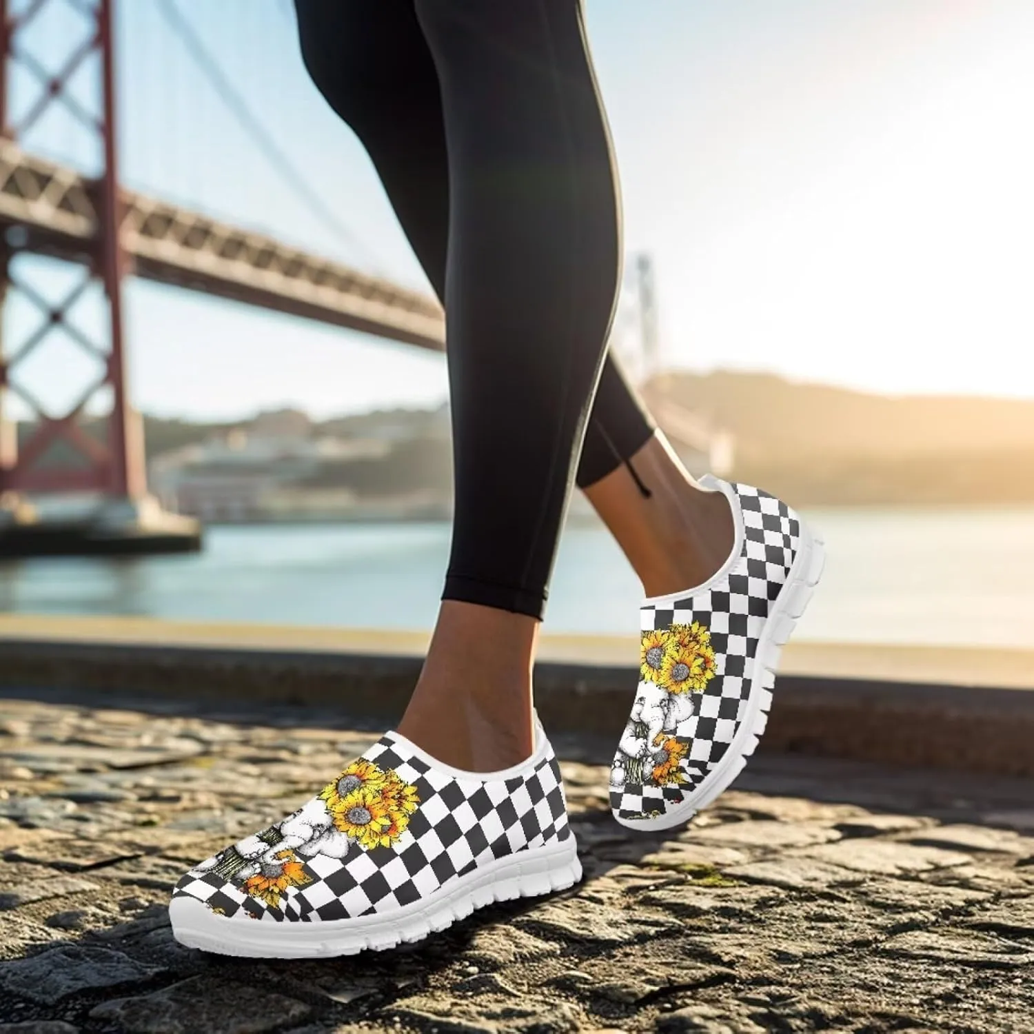 Jeiento Womens Casual Shoes Checkerboard Pattern Fashion Workout Casual Shoes Slip-On Loafers