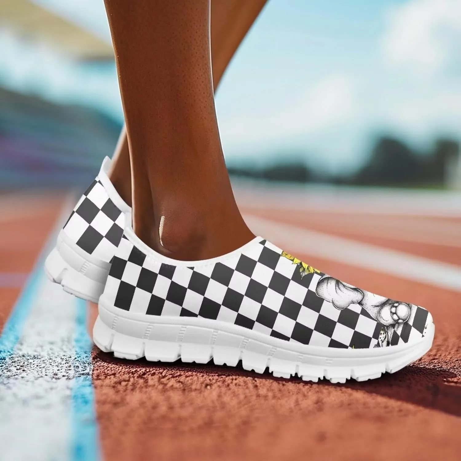 Jeiento Womens Casual Shoes Checkerboard Pattern Fashion Workout Casual Shoes Slip-On Loafers