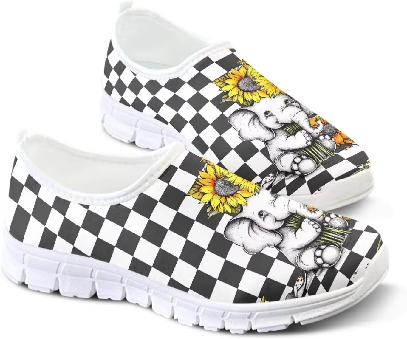 Jeiento Womens Casual Shoes Checkerboard Pattern Fashion Workout Casual Shoes Slip-On Loafers