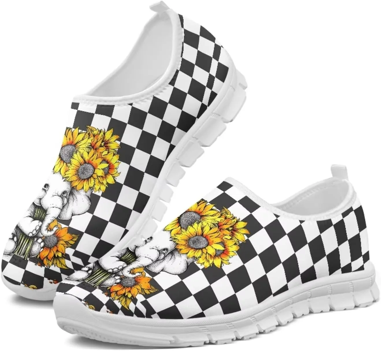 Jeiento Womens Casual Shoes Checkerboard Pattern Fashion Workout Casual Shoes Slip-On Loafers