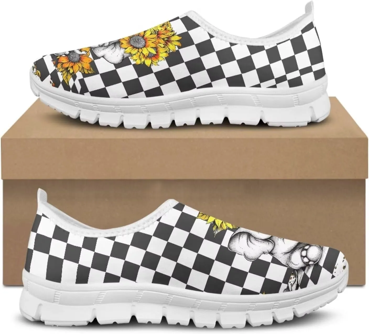 Jeiento Womens Casual Shoes Checkerboard Pattern Fashion Workout Casual Shoes Slip-On Loafers