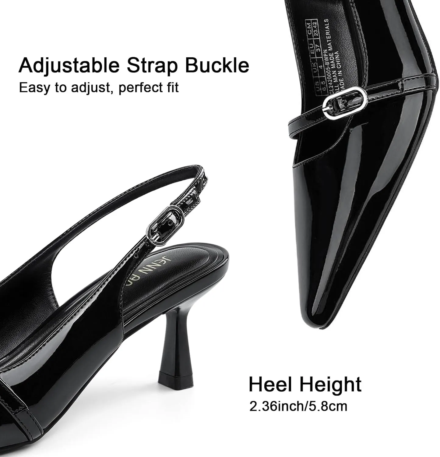 JENN ARDOR Women's Slingback Kitten Heels Pointed Closed Toe Buckle Strap Stiletto Sandals Comfortable Dress Shoes Low Heeled Wedding Work Pumps