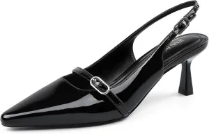 JENN ARDOR Women's Slingback Kitten Heels Pointed Closed Toe Buckle Strap Stiletto Sandals Comfortable Dress Shoes Low Heeled Wedding Work Pumps