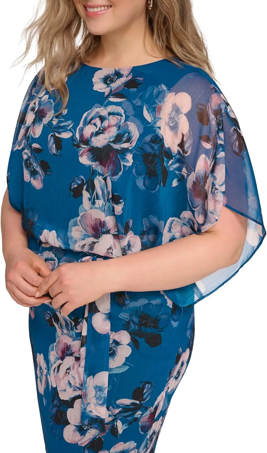 Jessica Howard Women's Floral Chiffon Mini Dress – 3/4 Sleeve Boat Neck