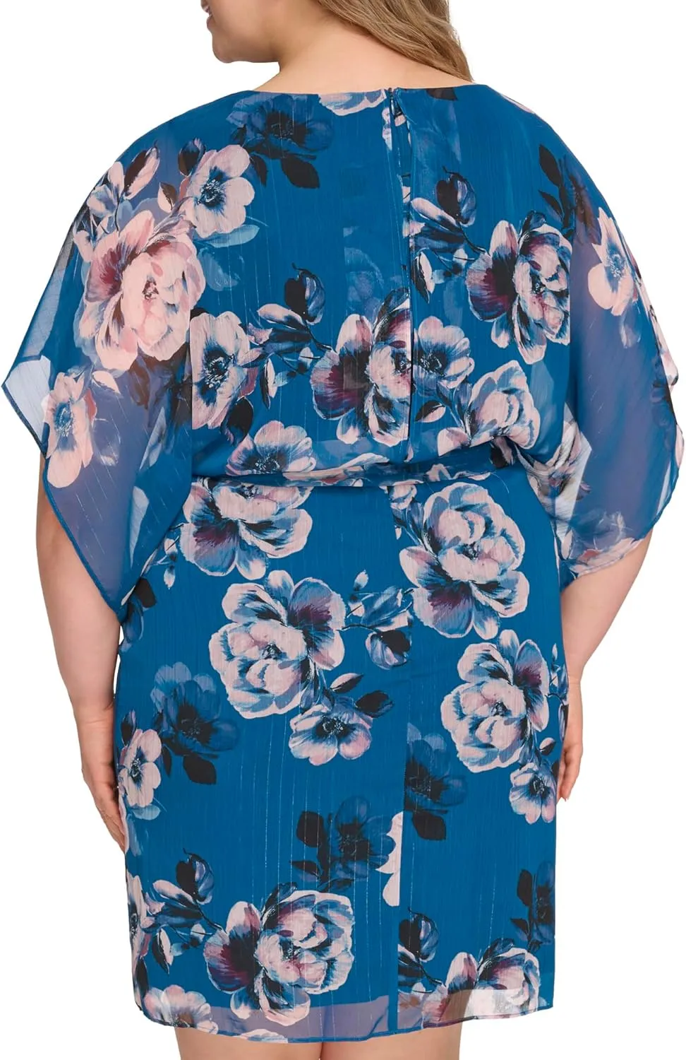 Jessica Howard Women's Floral Chiffon Mini Dress – 3/4 Sleeve Boat Neck