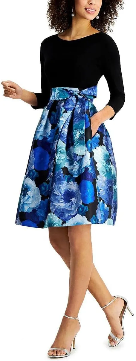 JESSICA HOWARD Women's Floral Faux Wrap Midi Dress with Tie Waist