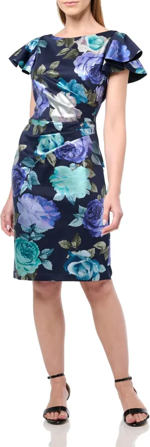 Jessica Howard Women's Flutter Sleeve High Neck Ruched Scuba Mini Dress