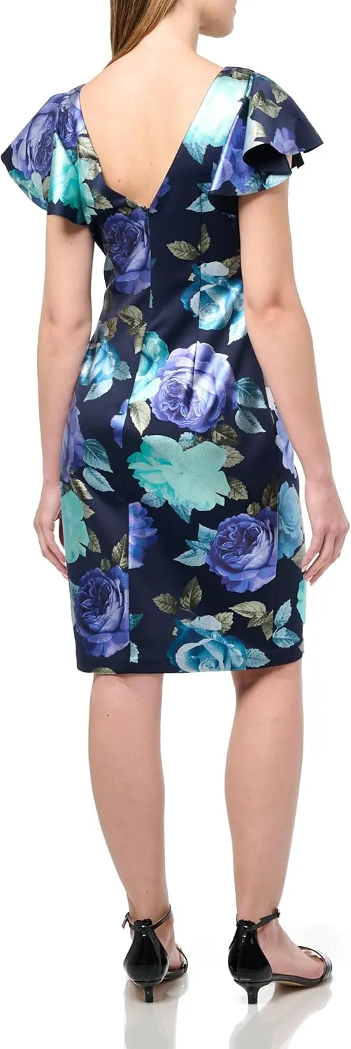 Jessica Howard Women's Flutter Sleeve High Neck Ruched Scuba Mini Dress