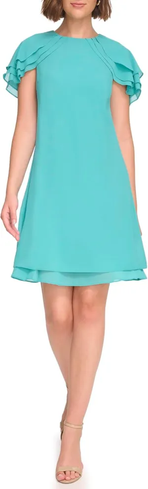 Jessica Howard Women's Flutter Sleeve Mini Sheath Boat Neck Dress