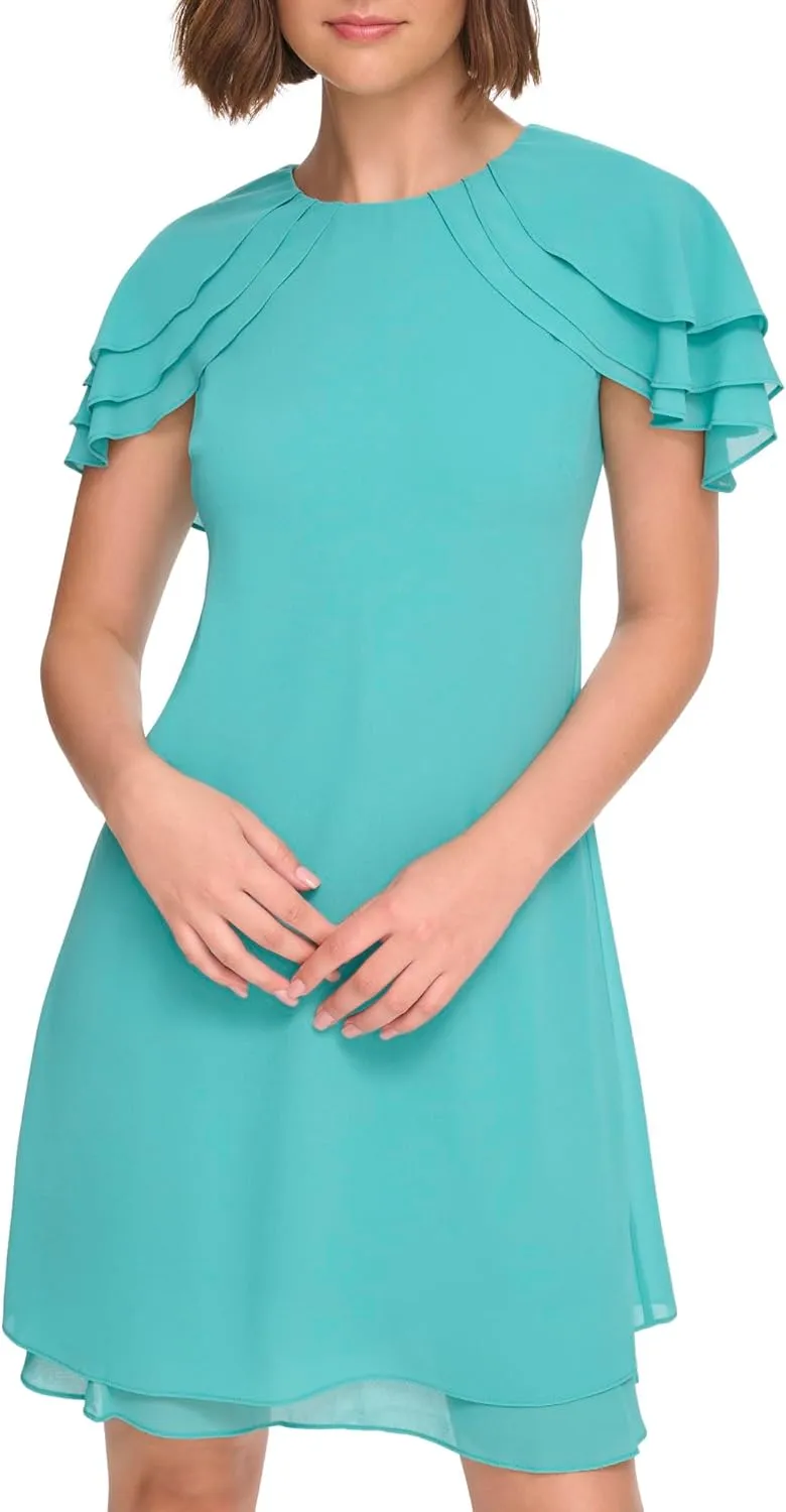 Jessica Howard Women's Flutter Sleeve Mini Sheath Boat Neck Dress