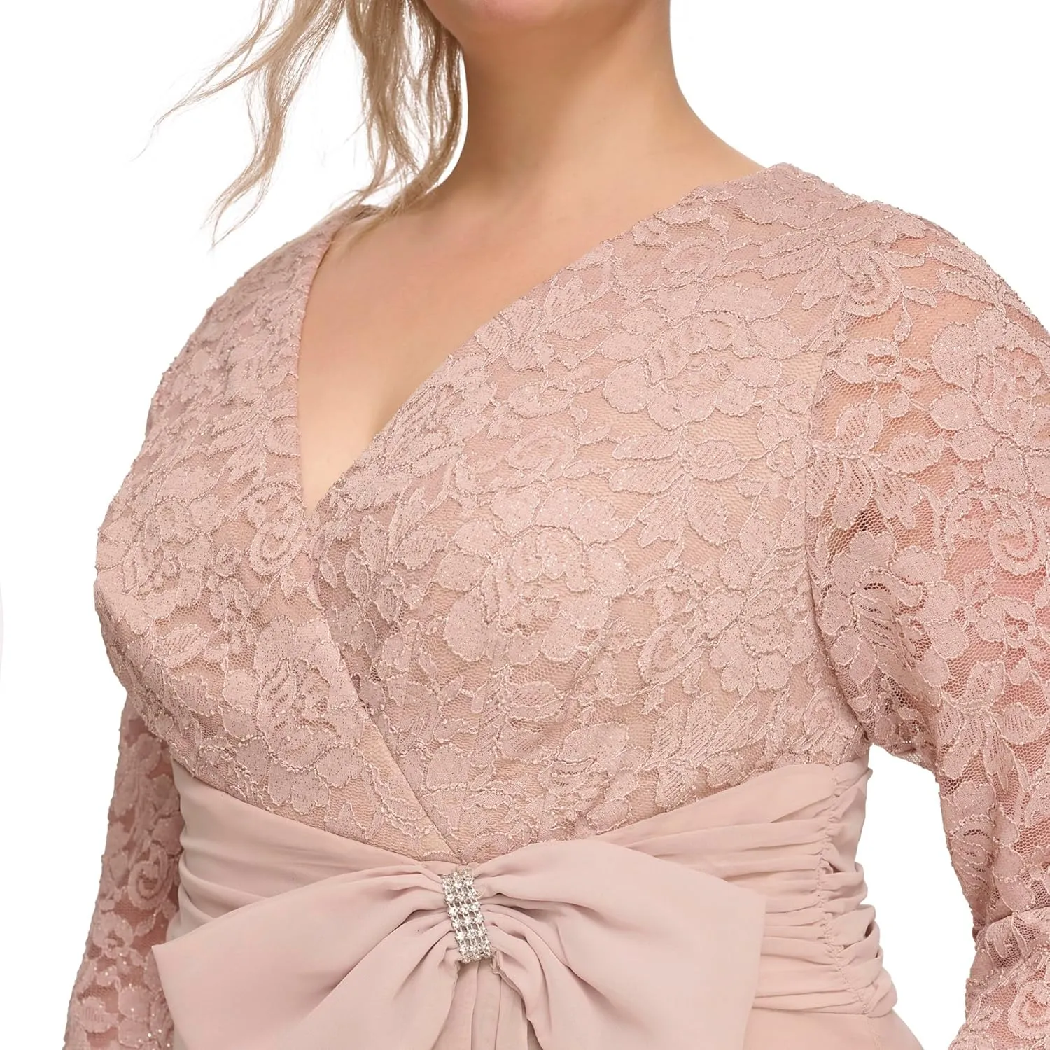 Jessica Howard Women's Lace 3/4 Sleeve V-Neck Maxi Gown – Special Occasion Dress