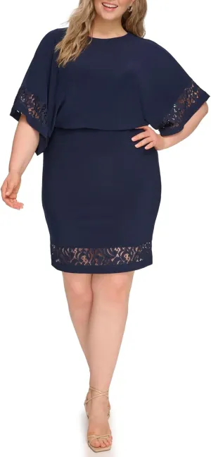 Jessica Howard Women's Lace Trim Knit Mini Dress – Boat Neck Elbow Sleeve Desk to Dinner