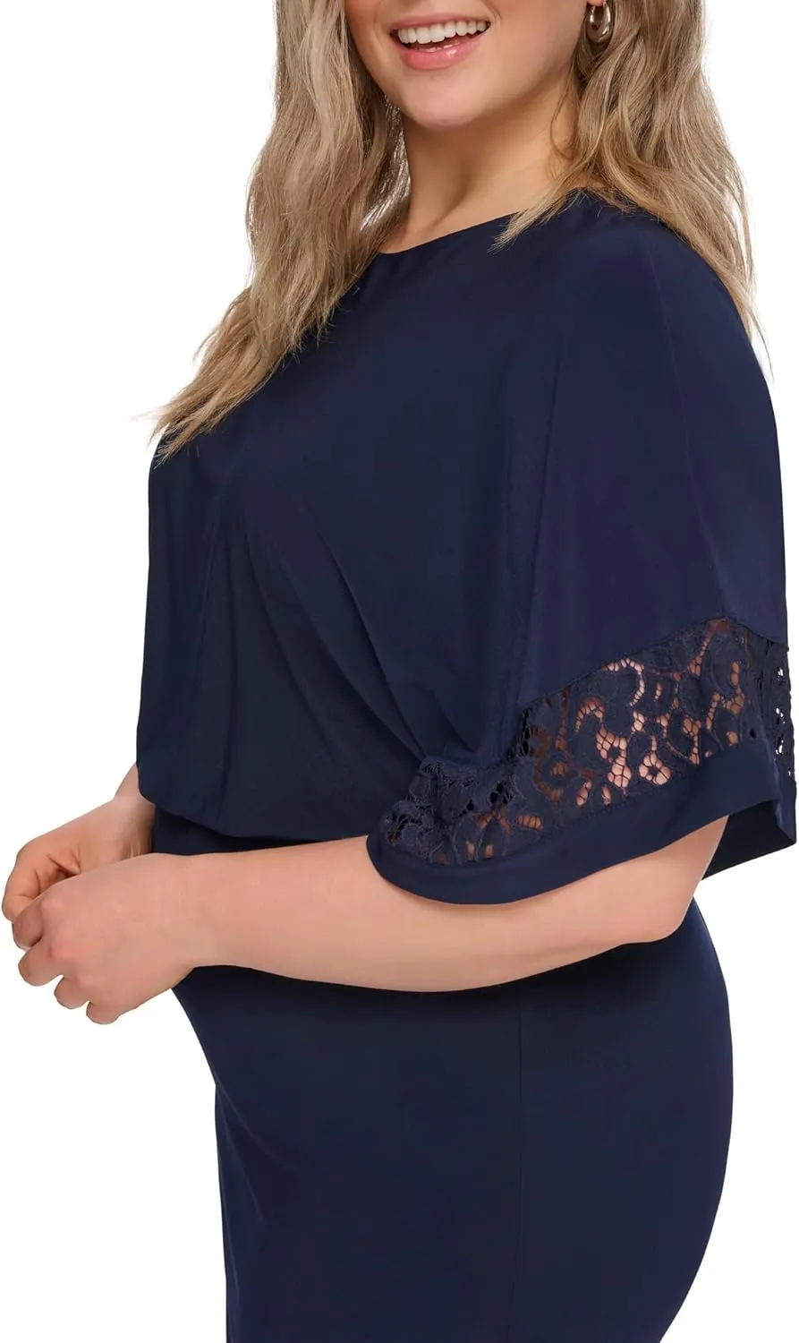 Jessica Howard Women's Lace Trim Knit Mini Dress – Boat Neck Elbow Sleeve Desk to Dinner