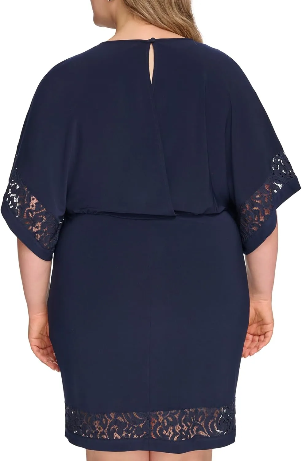 Jessica Howard Women's Lace Trim Knit Mini Dress – Boat Neck Elbow Sleeve Desk to Dinner