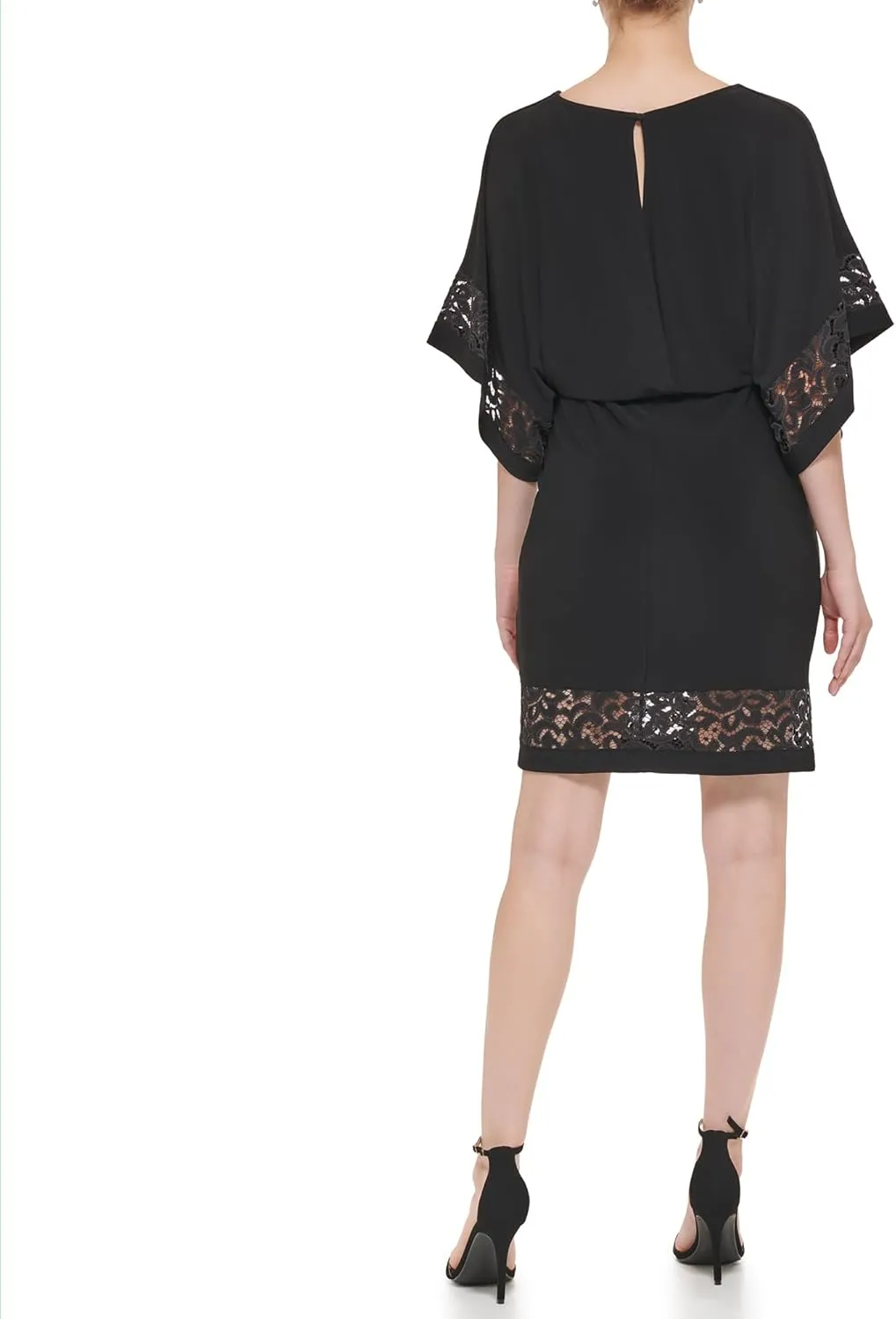 Jessica Howard Women's Lace Trim Knit Mini Dress – Boat Neck Elbow Sleeve Desk to Dinner