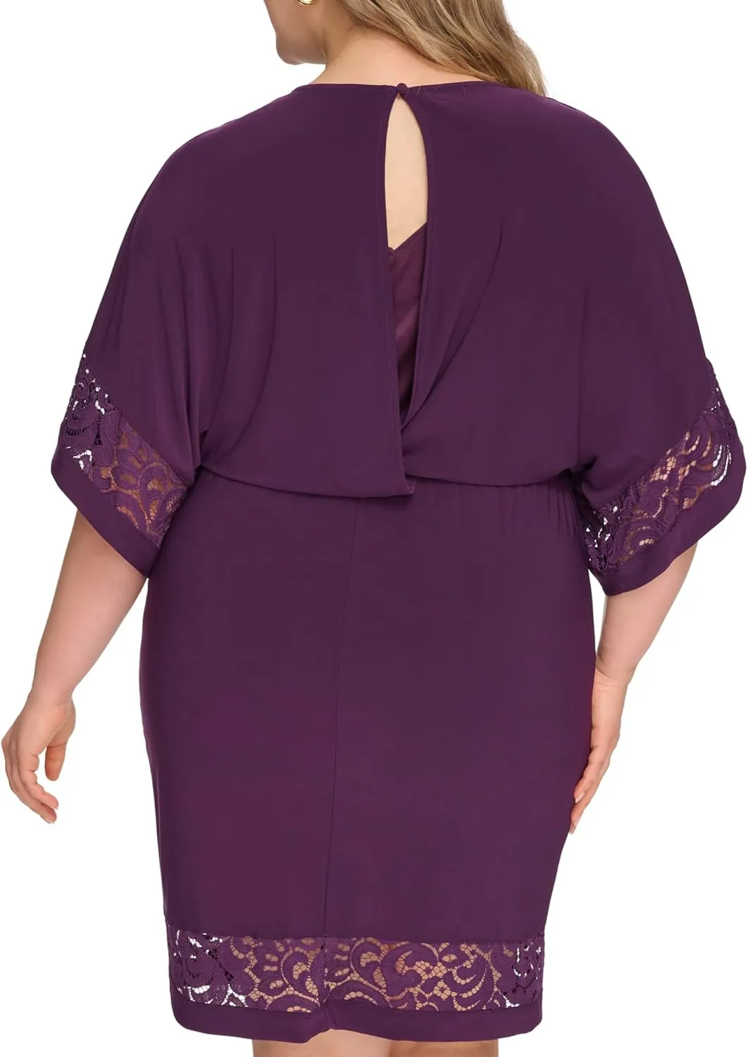 Jessica Howard Women's Lace Trim Knit Mini Dress – Boat Neck Elbow Sleeve Desk to Dinner