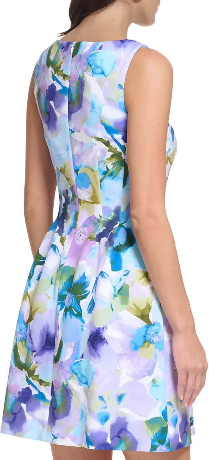Jessica Howard Women's Petite Mini Tile Print Chiffon Mock Neck Dress with Long Sleeves