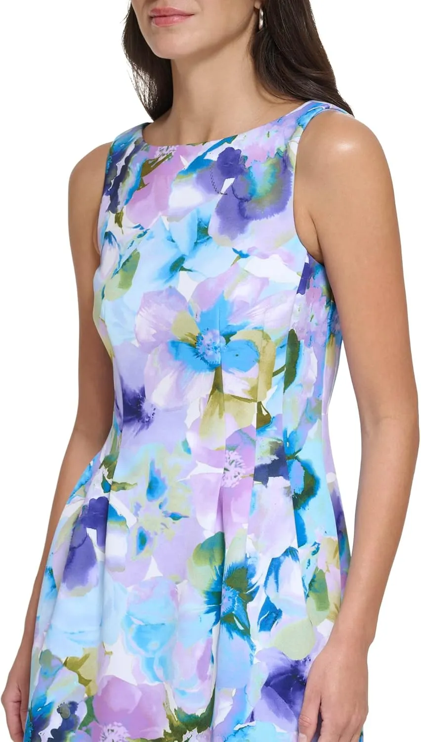 Jessica Howard Women's Petite Mini Tile Print Chiffon Mock Neck Dress with Long Sleeves