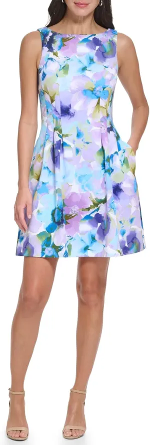Jessica Howard Women's Petite Mini Tile Print Chiffon Mock Neck Dress with Long Sleeves