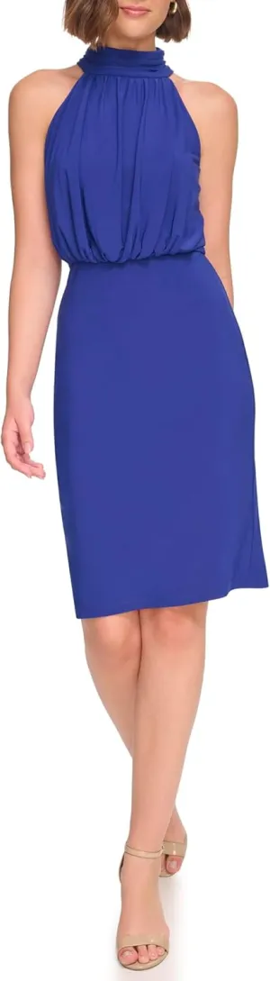 Jessica Howard Women's Sleeveless Crepe Midi Mock Neck Dress