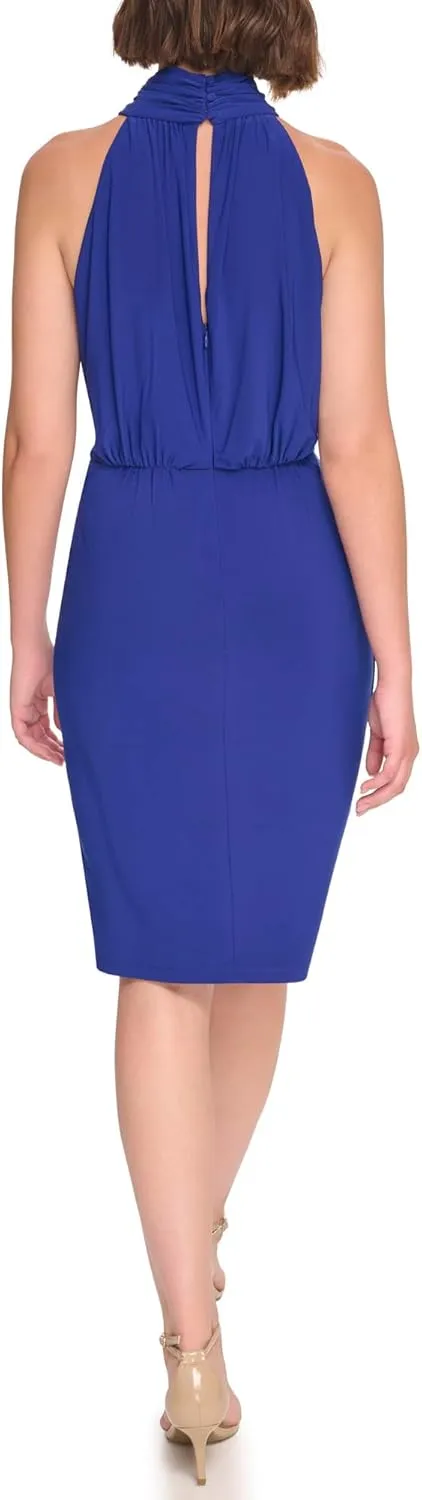 Jessica Howard Women's Sleeveless Crepe Midi Mock Neck Dress