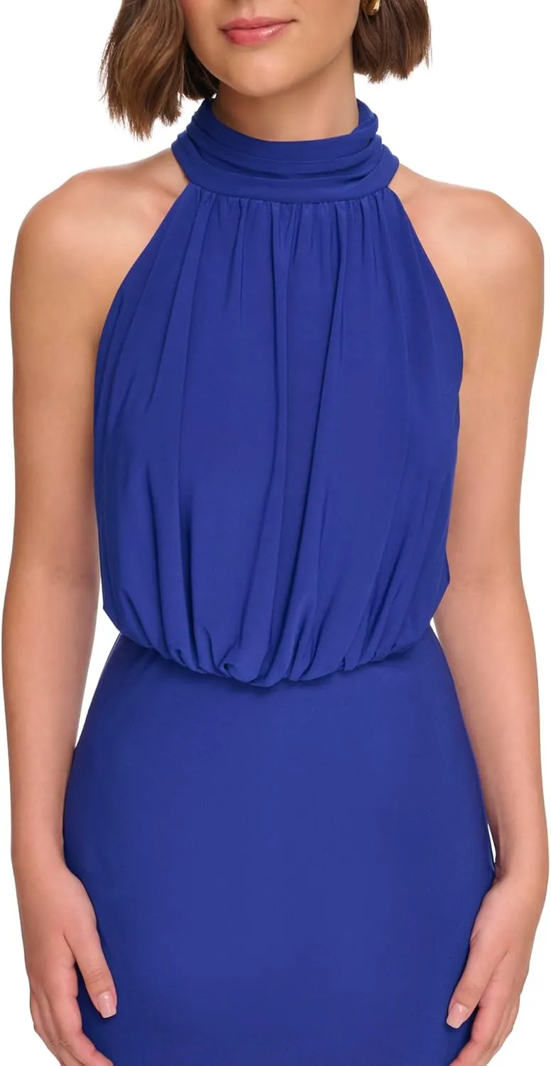 Jessica Howard Women's Sleeveless Crepe Midi Mock Neck Dress