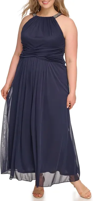 Jessica Howard Women's Sleeveless Halter Neck Maxi Gown – Special Occasion Dress