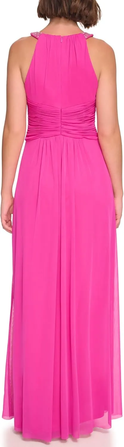 Jessica Howard Women's Sleeveless Halter Neck Maxi Gown – Special Occasion Dress
