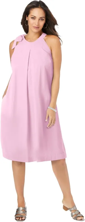 Jessica London Women's Plus Size Denim Tie-Neck Dress