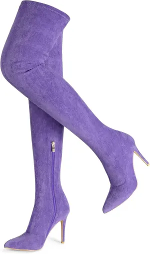 Jiu du Women's Sexy Comfy Over The Knee Thigh High Stretch Stiletto High Heel Boots Army Green Velvet Size