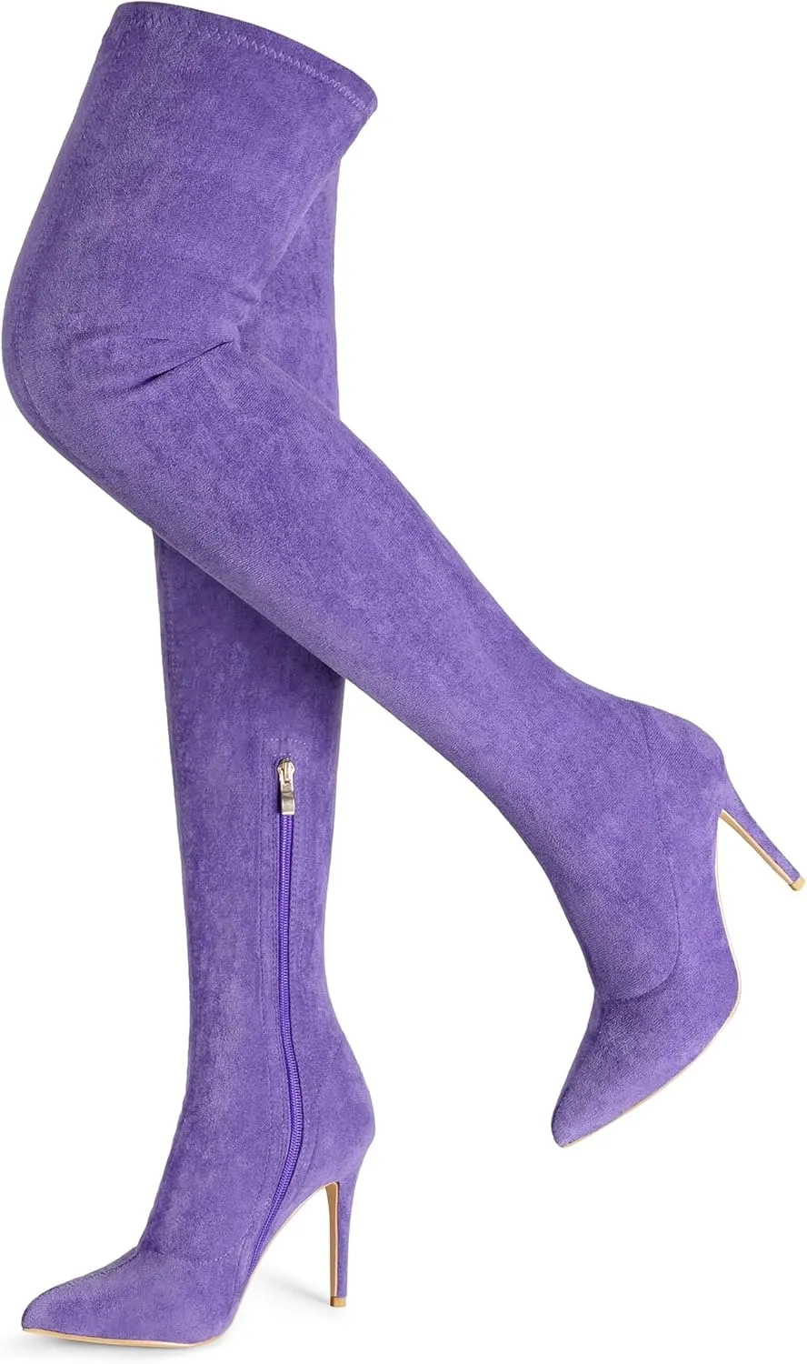 Jiu du Women's Sexy Comfy Over The Knee Thigh High Stretch Stiletto High Heel Boots Army Green Velvet Size