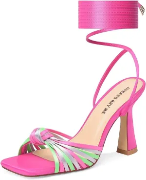 JIUHANG RHY ME Women's Square Toe Lace Up Stiletto Heeled Sandals,Strappy Heels for Women