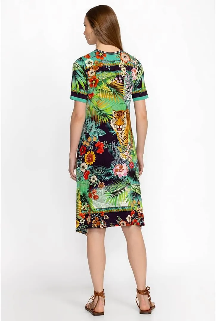 Johnny Was Janie Favorite Tigres Short Sleeve Swing Dress Floral Green Blue New