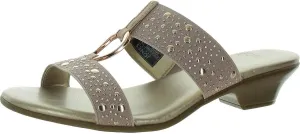 Jones New York Womens Eanna Faux Leather Rhinestone Slide Sandals