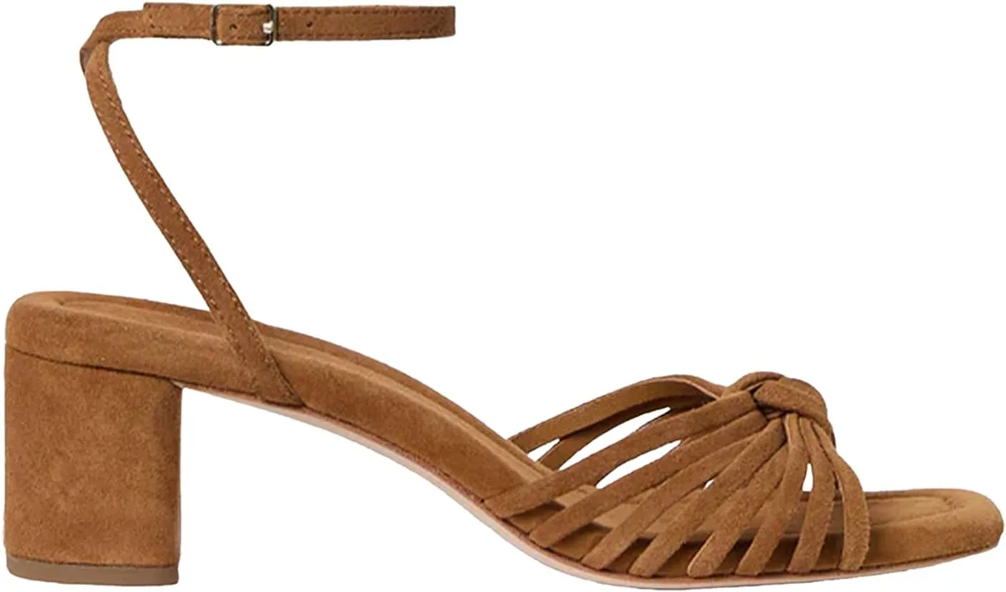 JORISTIMO Women's Bow Knot Heeled Sandals Raffia Espadrilles Open Square Toe Block Slingback Adjustable Ankle Strap Chunky Heels