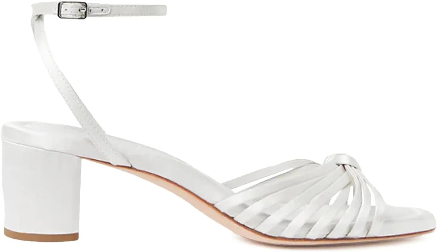 JORISTIMO Women's Bow Knot Heeled Sandals Raffia Espadrilles Open Square Toe Block Slingback Adjustable Ankle Strap Chunky Heels