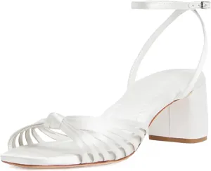 JORISTIMO Women's Bow Knot Heeled Sandals Raffia Espadrilles Open Square Toe Block Slingback Adjustable Ankle Strap Chunky Heels