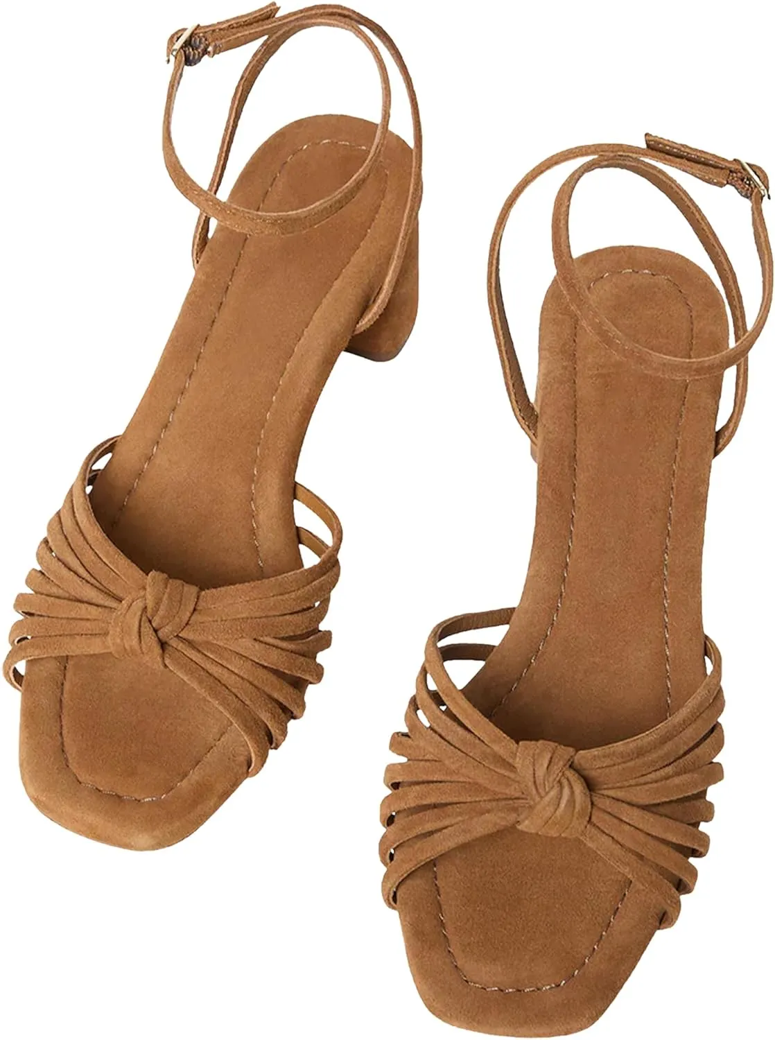 JORISTIMO Women's Bow Knot Heeled Sandals Raffia Espadrilles Open Square Toe Block Slingback Adjustable Ankle Strap Chunky Heels