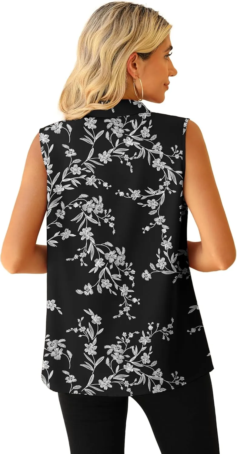 Jouica Womens Sleeveless Blouses Button Down Collared Shirts for Work Casual V Neck Tank Tops