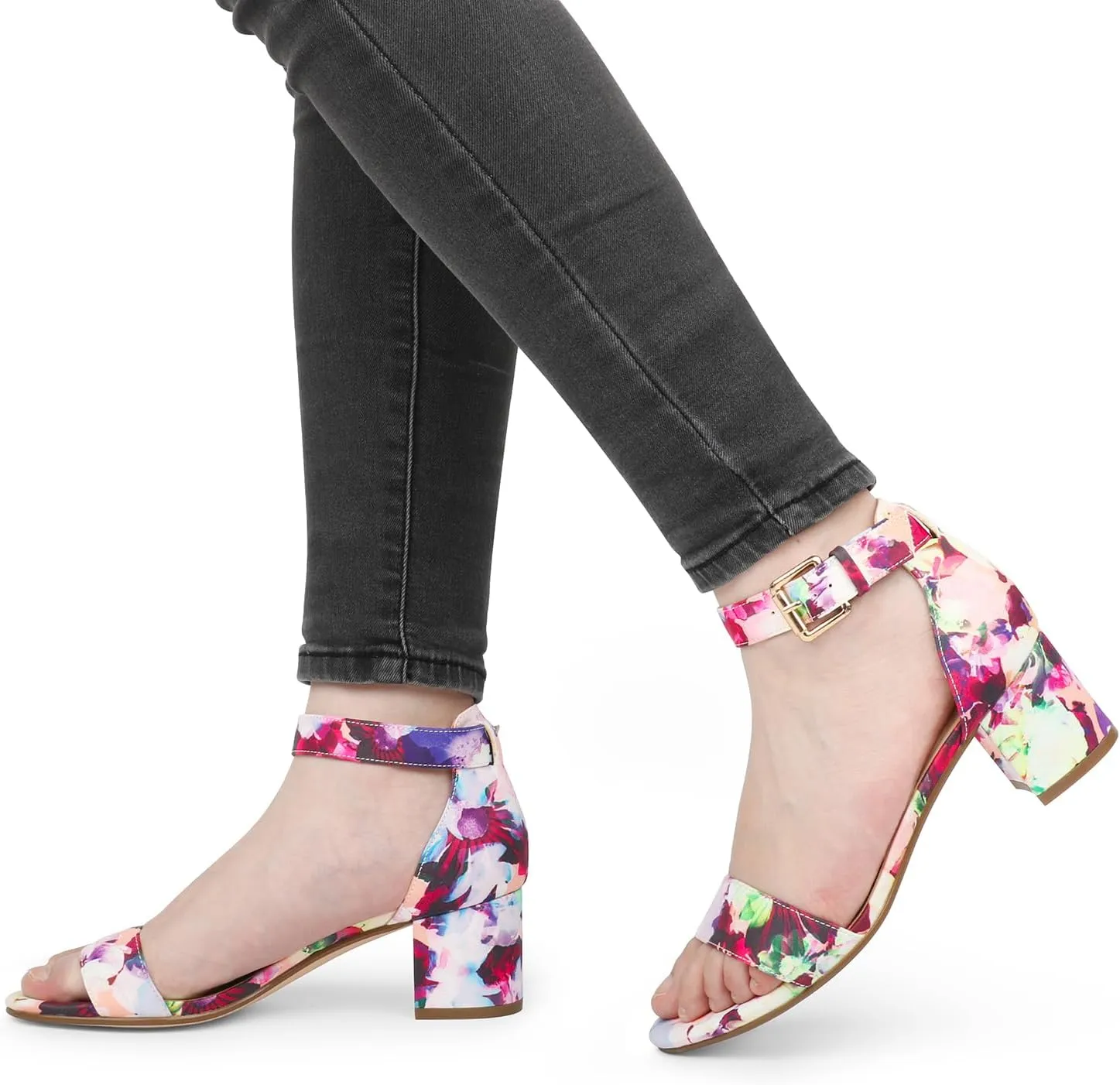 JOY IN LOVE Women's Chunky Low Heels Ankle Strap Open Toe Block Heel Sandals