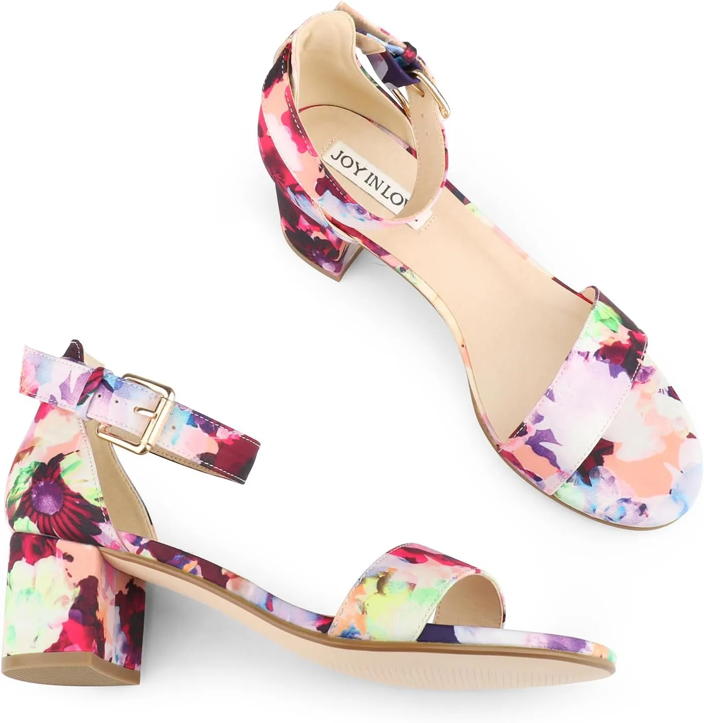 JOY IN LOVE Women's Chunky Low Heels Ankle Strap Open Toe Block Heel Sandals