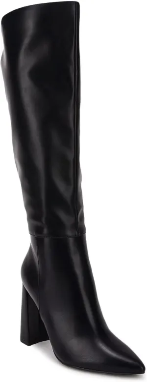 Juliet Holy Womens Pointed Toe Knee-high Boot Wide Calf Chunky Block Side Zipper Go-go Boots