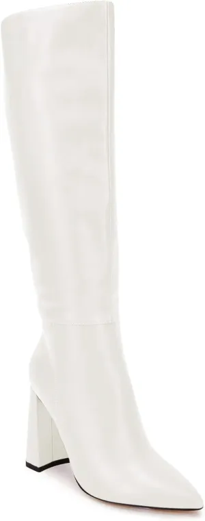 Juliet Holy Womens Pointed Toe Knee-high Boot Wide Calf Chunky Block Side Zipper Go-go Boots