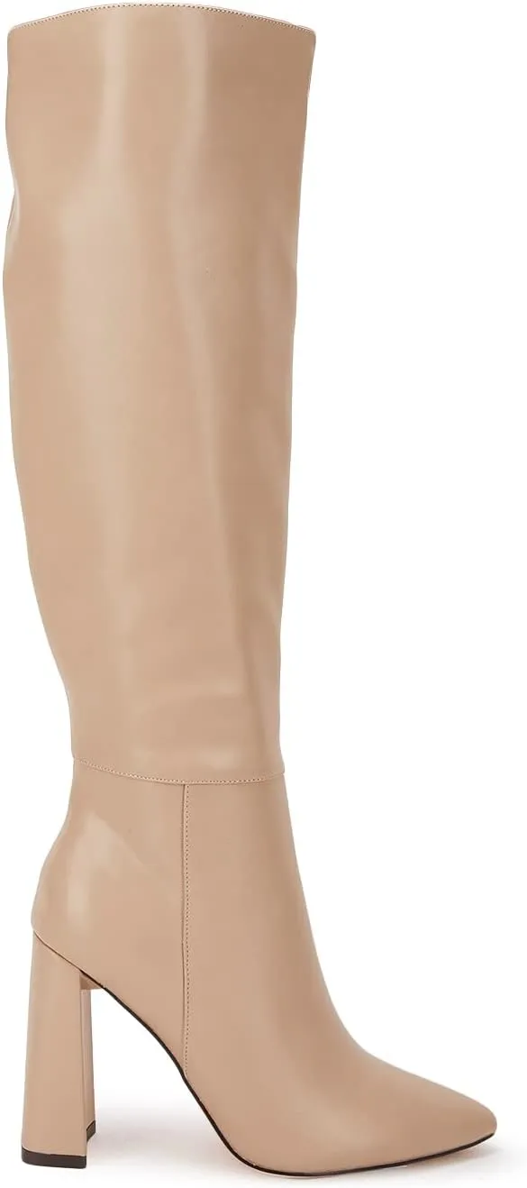 Juliet Holy Womens Pointed Toe Knee-high Boot Wide Calf Chunky Block Side Zipper Go-go Boots