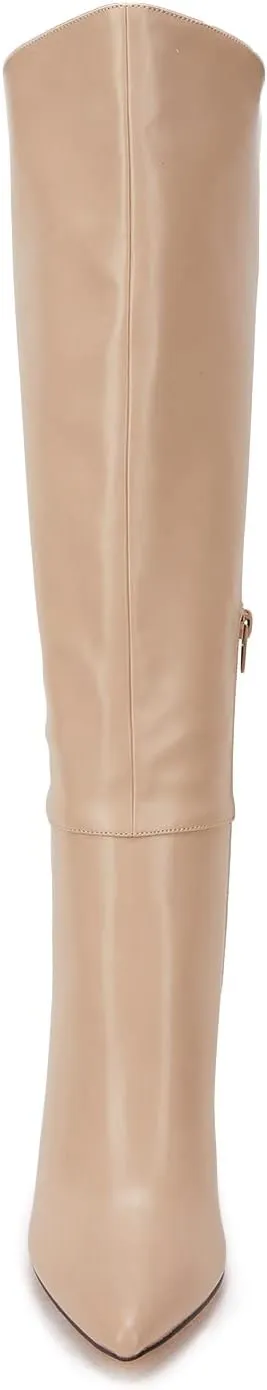 Juliet Holy Womens Pointed Toe Knee-high Boot Wide Calf Chunky Block Side Zipper Go-go Boots