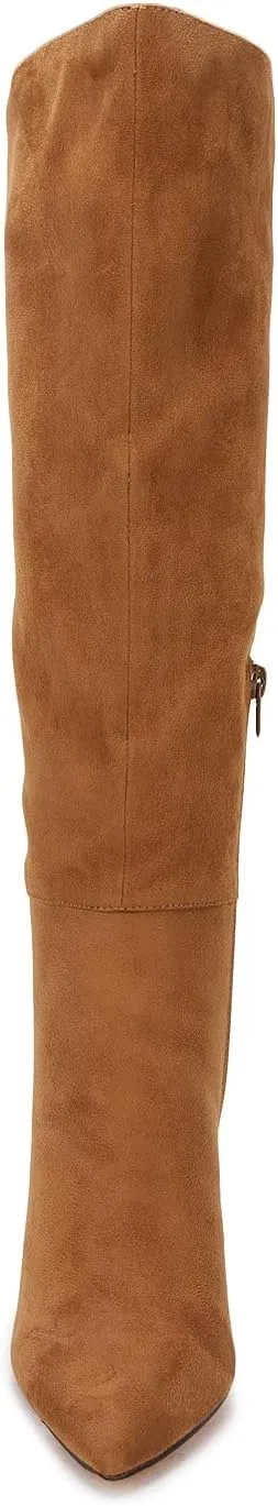 Juliet Holy Womens Pointed Toe Knee-high Boot Wide Calf Chunky Block Side Zipper Go-go Boots
