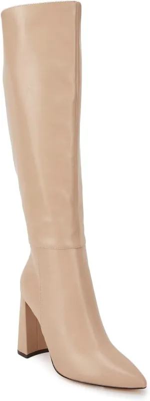 Juliet Holy Womens Pointed Toe Knee-high Boot Wide Calf Chunky Block Side Zipper Go-go Boots